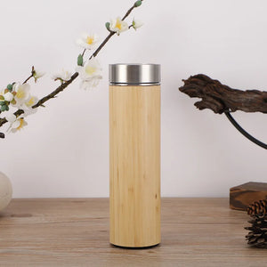Display Bamboo Stainless Steel Thermos Water Bottle Flip Lid Eco-Friendly Cup