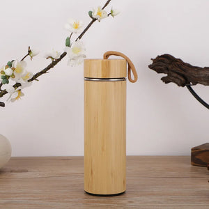 Display Bamboo Stainless Steel Thermos Water Bottle Flip Lid Eco-Friendly Cup