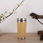Display Bamboo Stainless Steel Thermos Water Bottle Flip Lid Eco-Friendly Cup