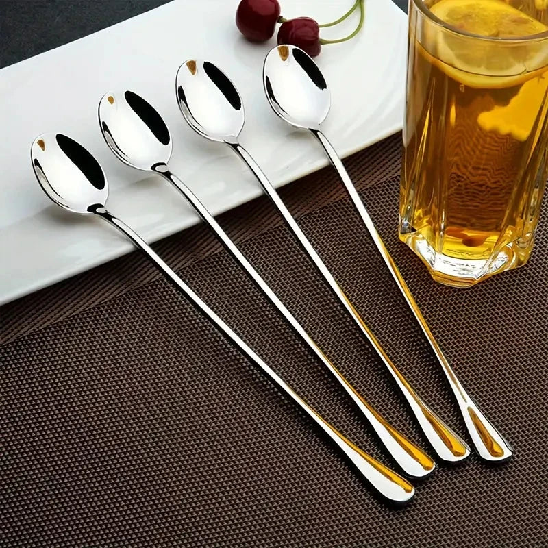 4Pcs Long Handle Ice Tea Spoon Stainless Steel