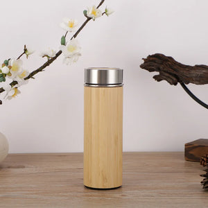 Display Bamboo Stainless Steel Thermos Water Bottle Flip Lid Eco-Friendly Cup