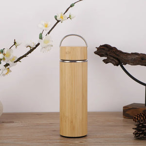 Display Bamboo Stainless Steel Thermos Water Bottle Flip Lid Eco-Friendly Cup