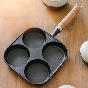 4-Hole Egg Frying Pan Wooden Handle Non Stick Frying Pot