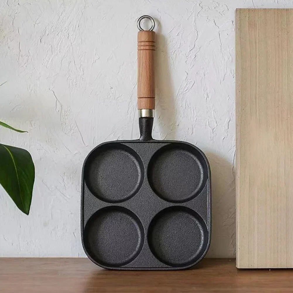 4-Hole Egg Frying Pan Wooden Handle Non Stick Frying Pot