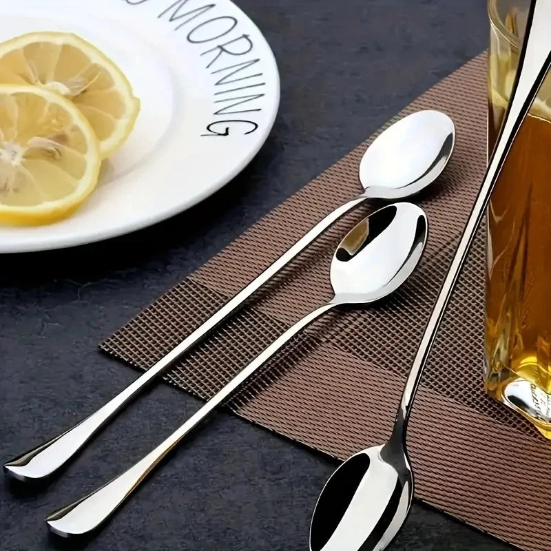 4Pcs Long Handle Ice Tea Spoon Stainless Steel