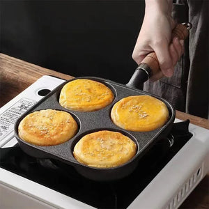 4-Hole Egg Frying Pan Wooden Handle Non Stick Frying Pot