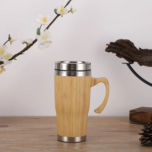 Display Bamboo Stainless Steel Thermos Water Bottle Flip Lid Eco-Friendly Cup