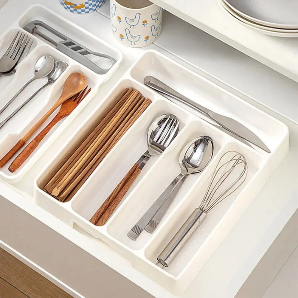 4/5 Compartments Cutlery Organizer Daily Drawer Divider Tray Rectangle