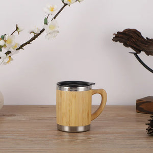 Display Bamboo Stainless Steel Thermos Water Bottle Flip Lid Eco-Friendly Cup