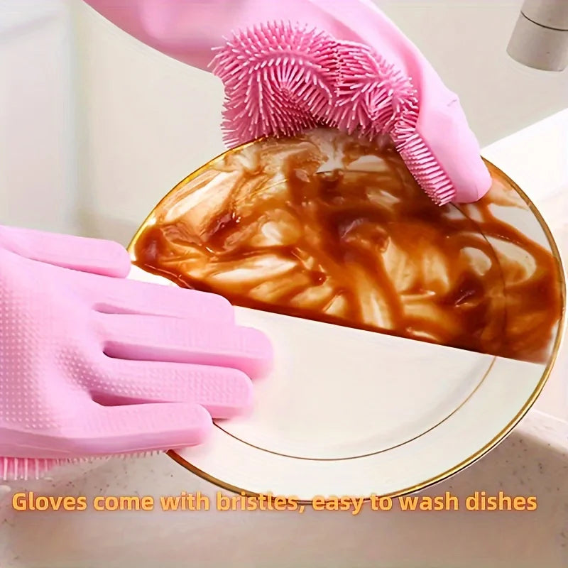 1 Pair Silicone Dishwashing Gloves