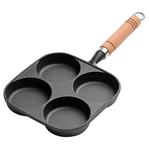 4-Hole Egg Frying Pan Wooden Handle Non Stick Frying Pot